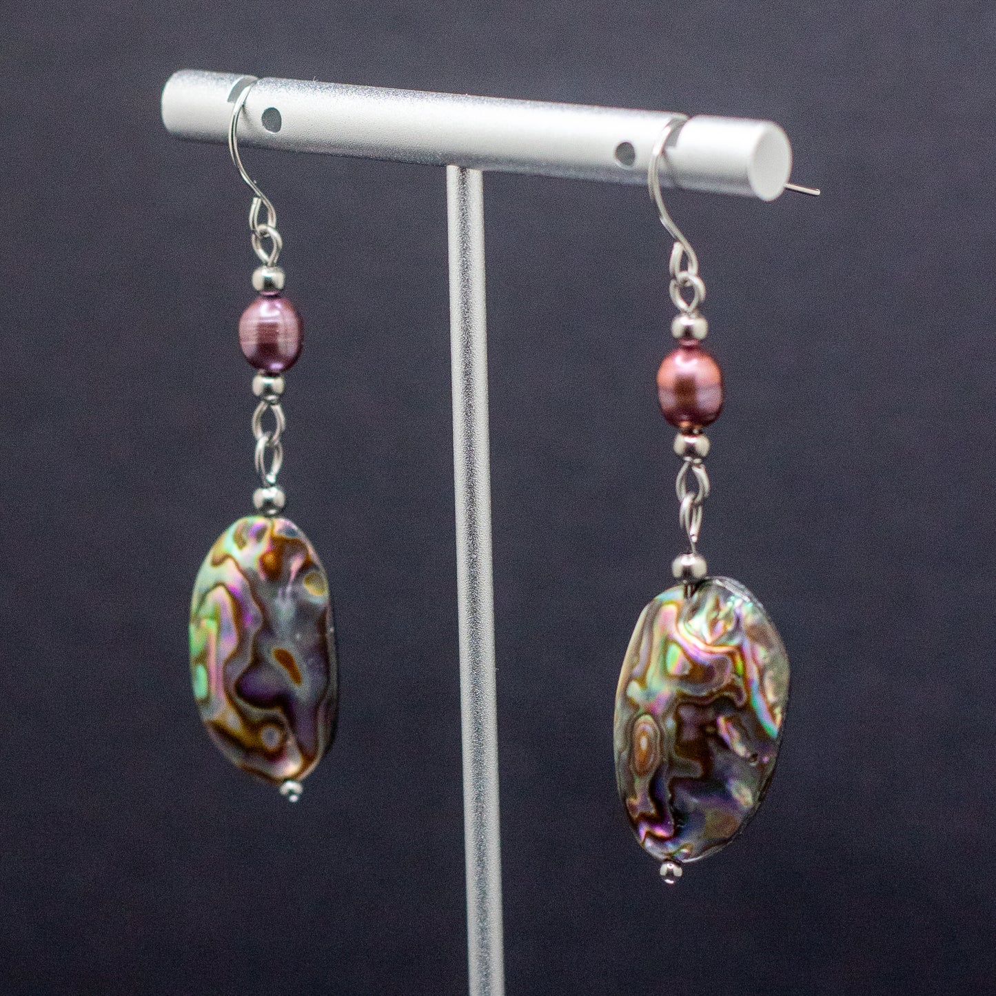 Abalone & Rose Gold Freshwater Pearl Earrings