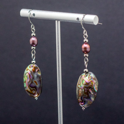 Abalone & Rose Gold Freshwater Pearl Earrings
