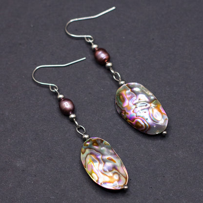 Abalone & Rose Gold Freshwater Pearl Earrings