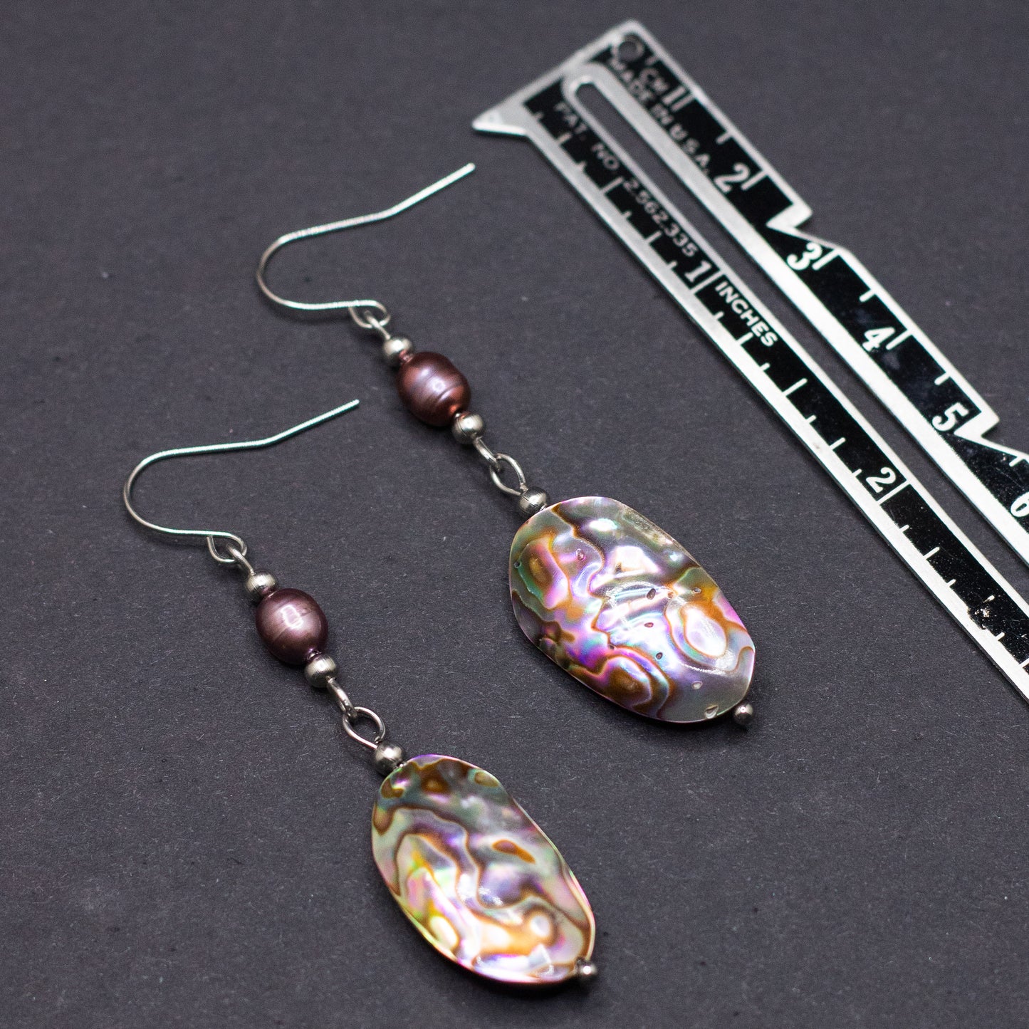 Abalone & Rose Gold Freshwater Pearl Earrings