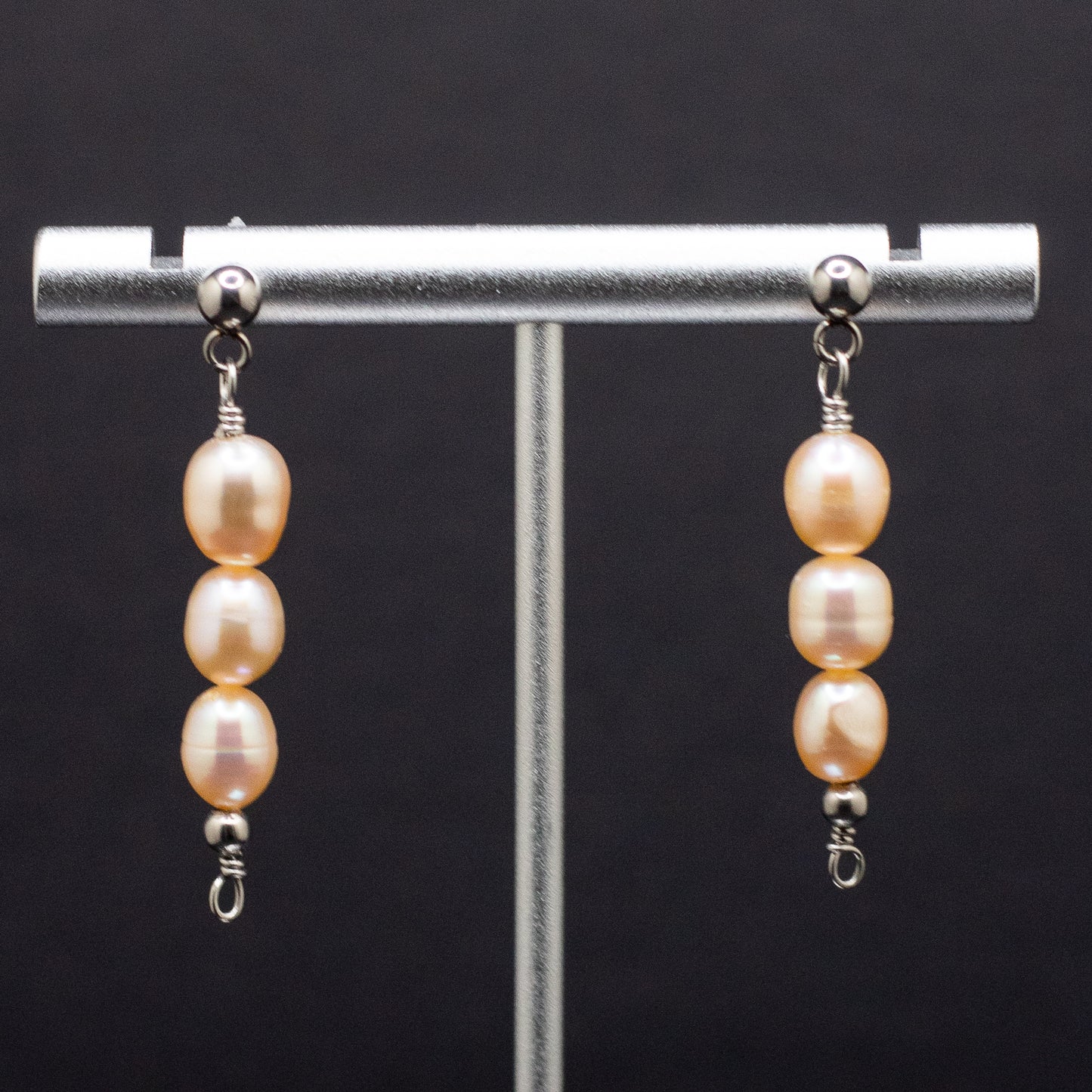 The Anna Earrings | Peach Freshwater Pearl Trio Studs