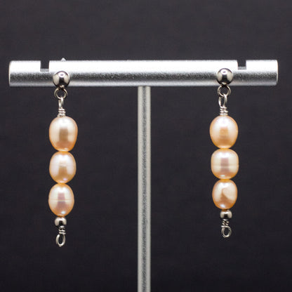 The Anna Earrings | Peach Freshwater Pearl Trio Studs