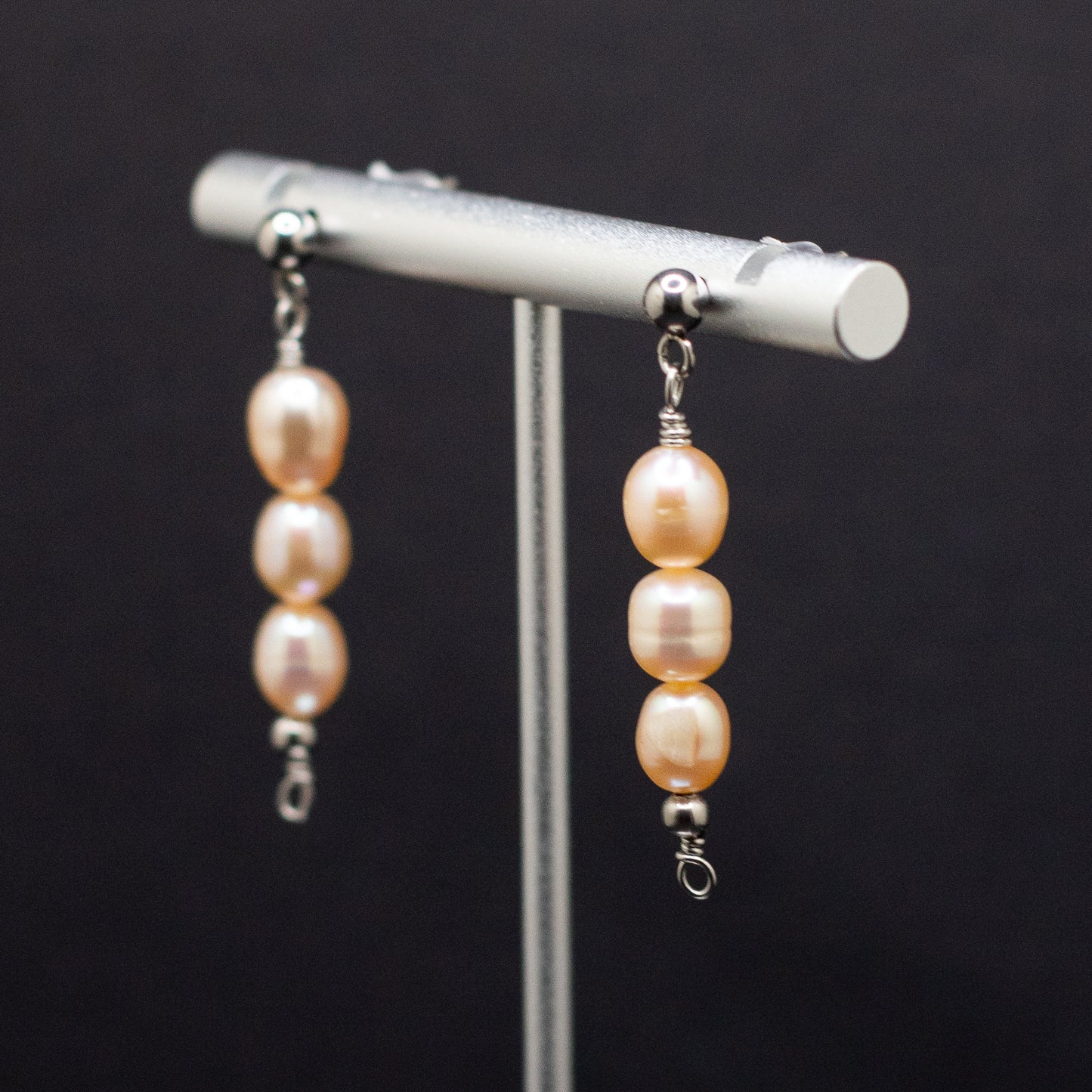 The Anna Earrings | Peach Freshwater Pearl Trio Studs