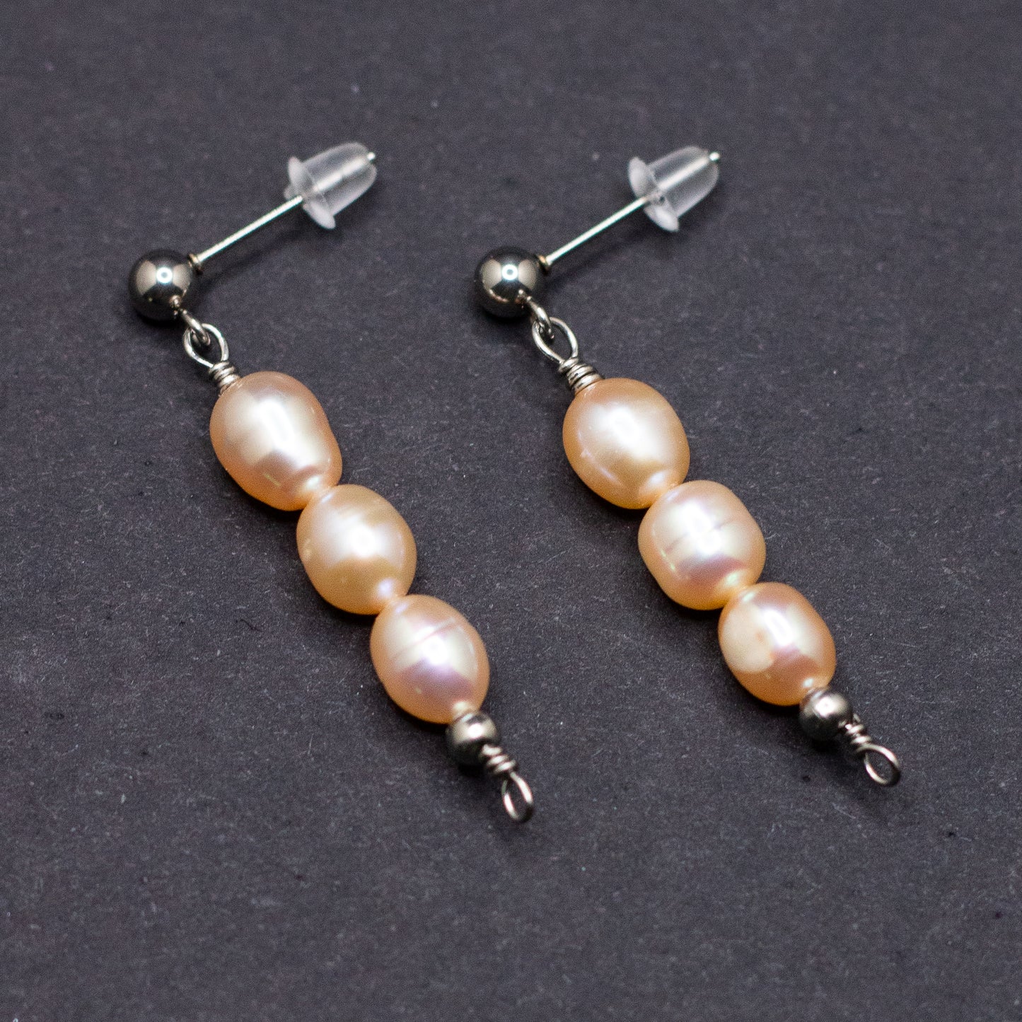 The Anna Earrings | Peach Freshwater Pearl Trio Studs