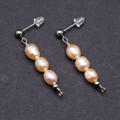 The Anna Earrings | Peach Freshwater Pearl Trio Studs