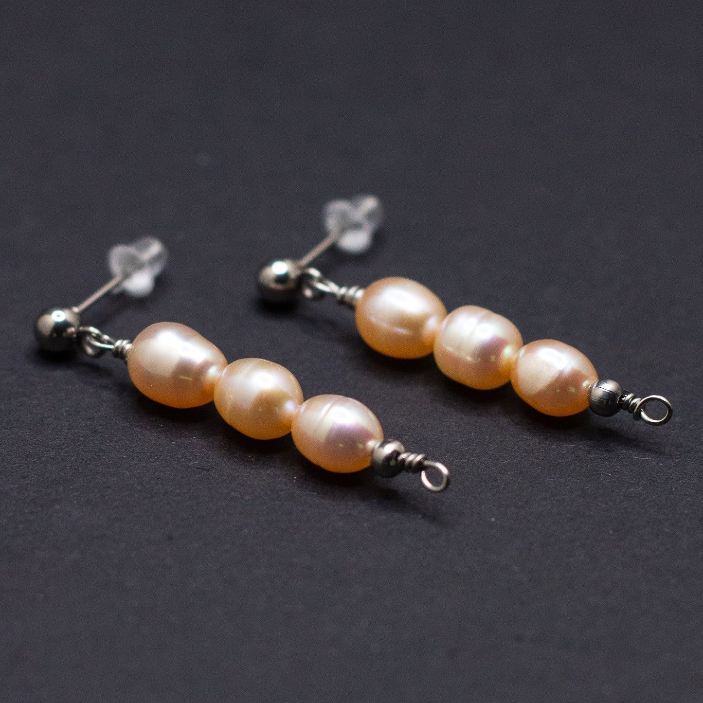 The Anna Earrings | Peach Freshwater Pearl Trio Studs