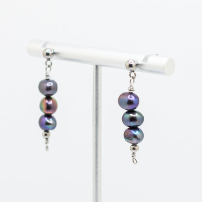 The Anna Earrings | Black Freshwater Pearl Trio Studs