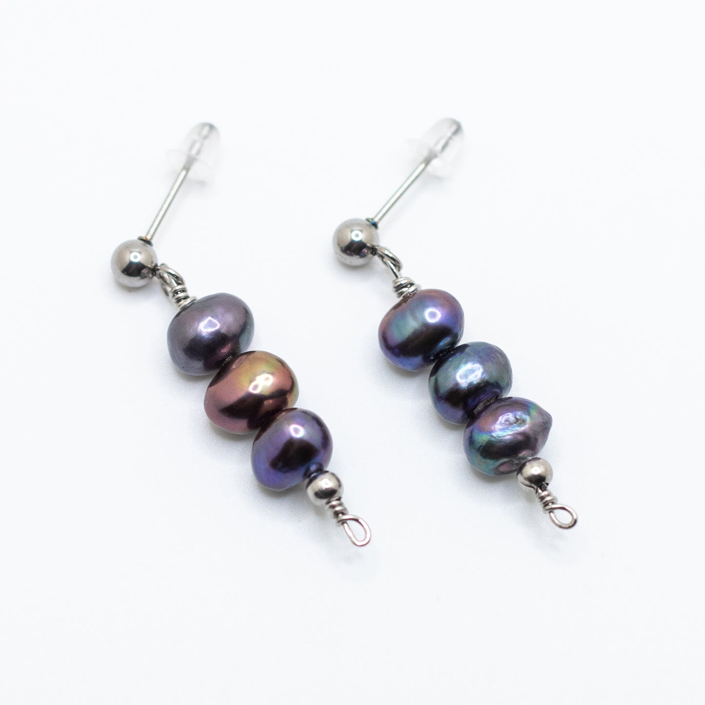 The Anna Earrings | Black Freshwater Pearl Trio Studs