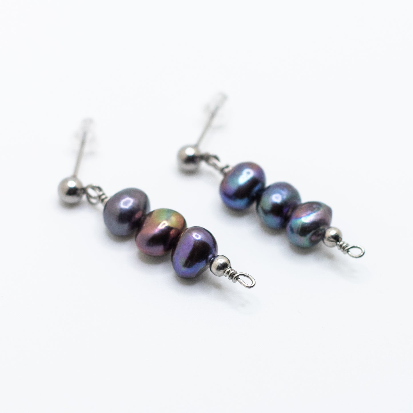 The Anna Earrings | Black Freshwater Pearl Trio Studs