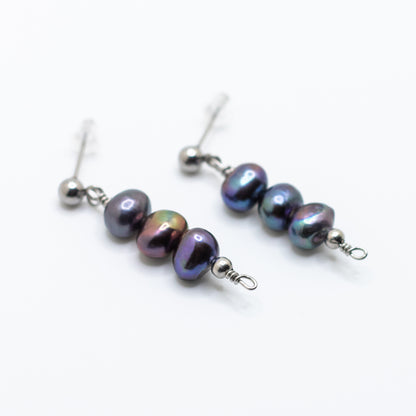 The Anna Earrings | Black Freshwater Pearl Trio Studs