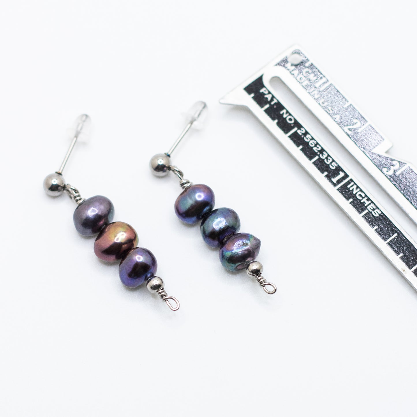 The Anna Earrings | Black Freshwater Pearl Trio Studs