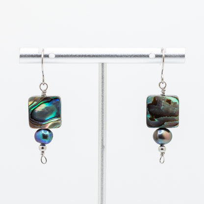 Abalone & Black Freshwater Pearl Earrings