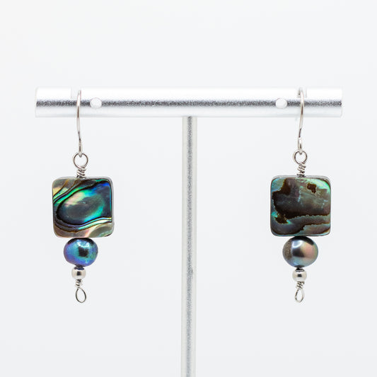 Abalone & Black Freshwater Pearl Earrings