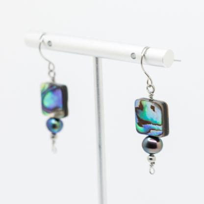 Abalone & Black Freshwater Pearl Earrings