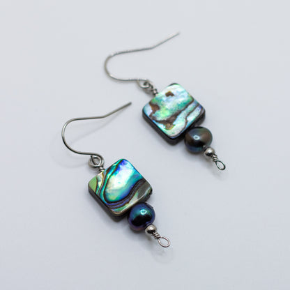 Abalone & Black Freshwater Pearl Earrings