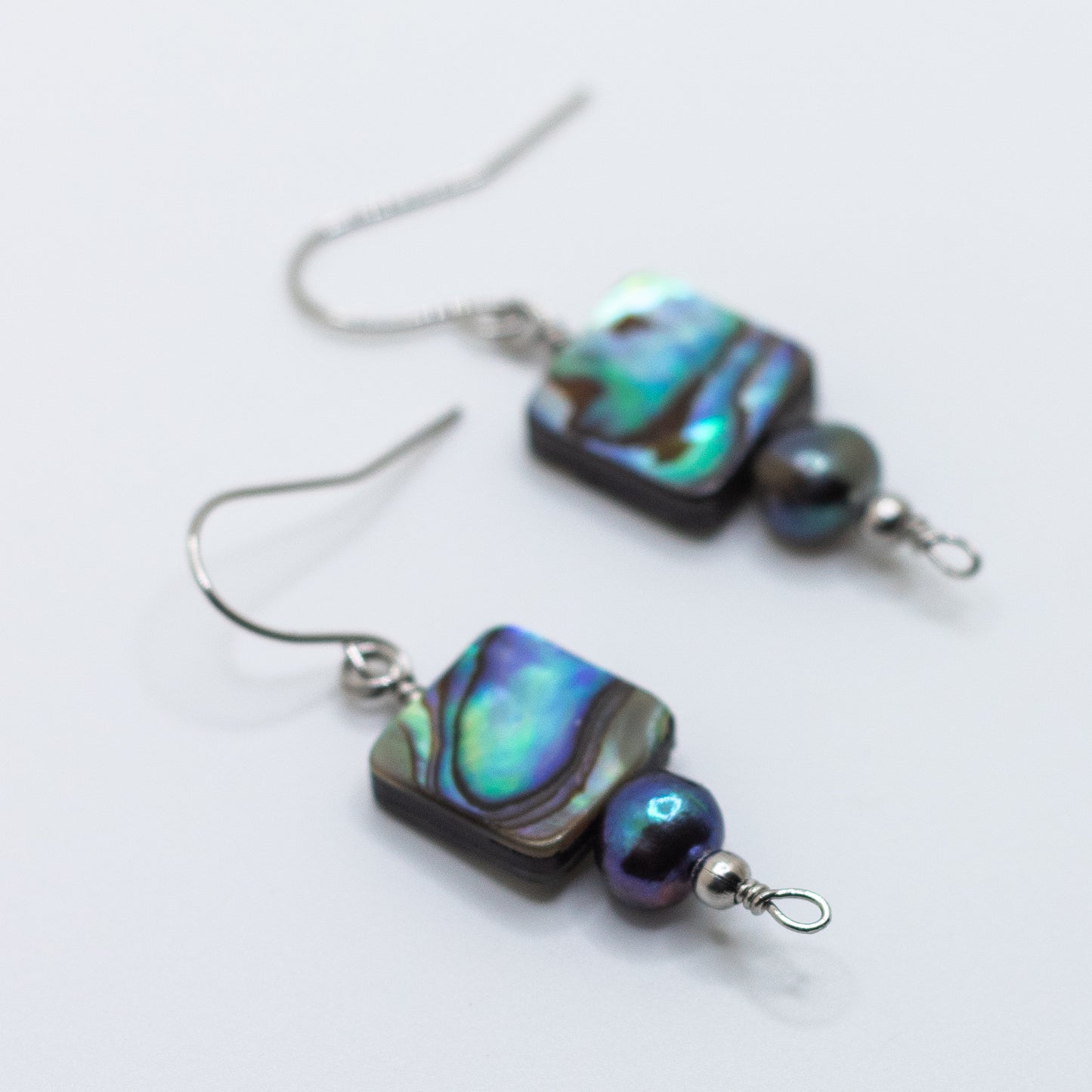 Abalone & Black Freshwater Pearl Earrings