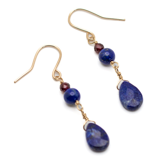 Lapis Lazuli & Garnet Earrings (14K Gold Filled)