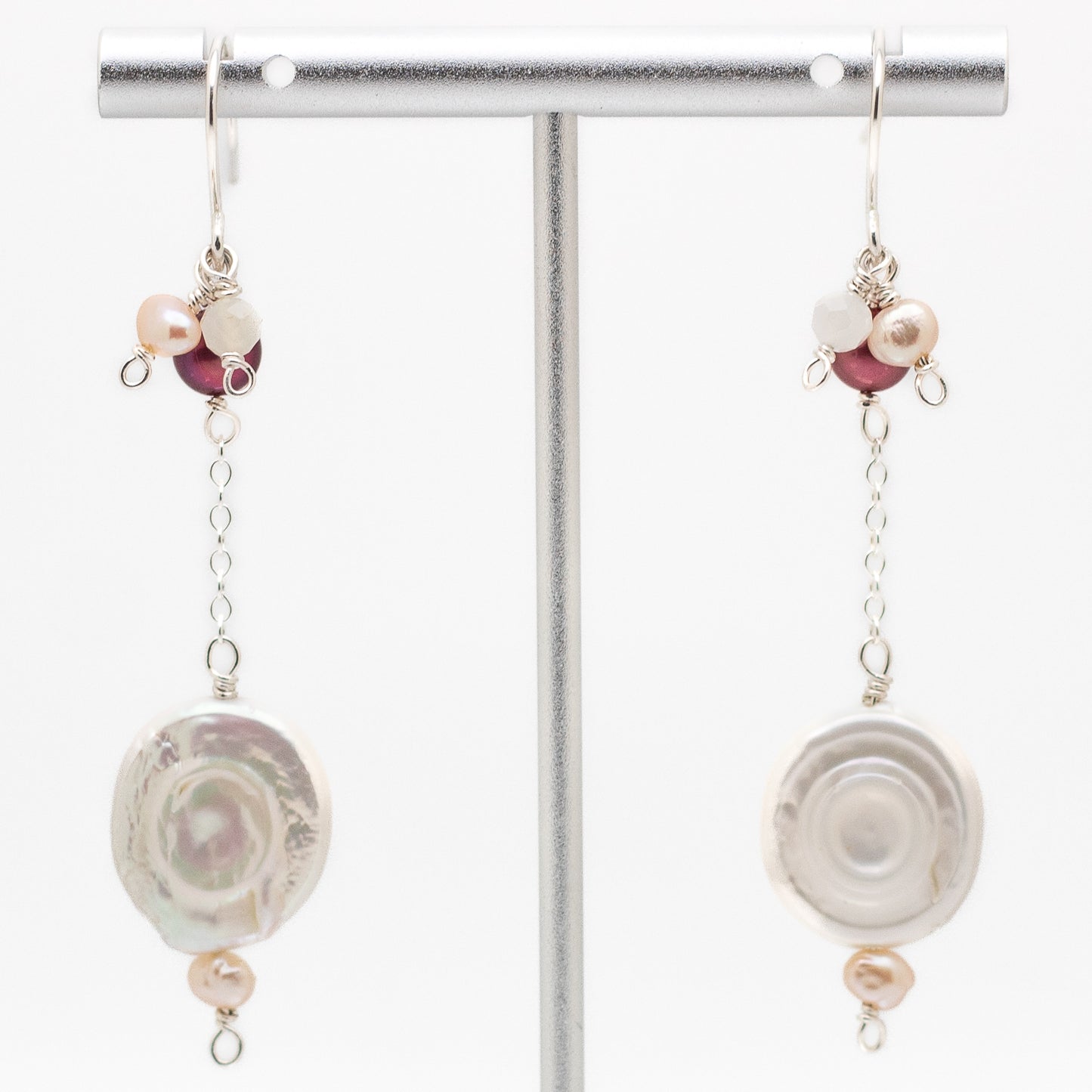 Coin Pearl Charm Earrings (Sterling Silver)