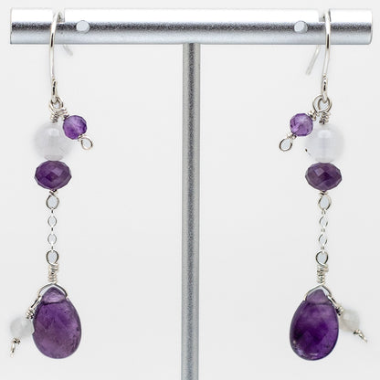 Amethyst & Moonstone Earrings (Sterling Silver)