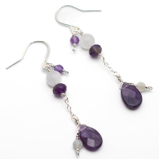 Amethyst & Moonstone Earrings (Sterling Silver)