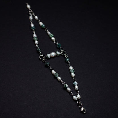 Tree Agate & Pearl Layered Bracelet