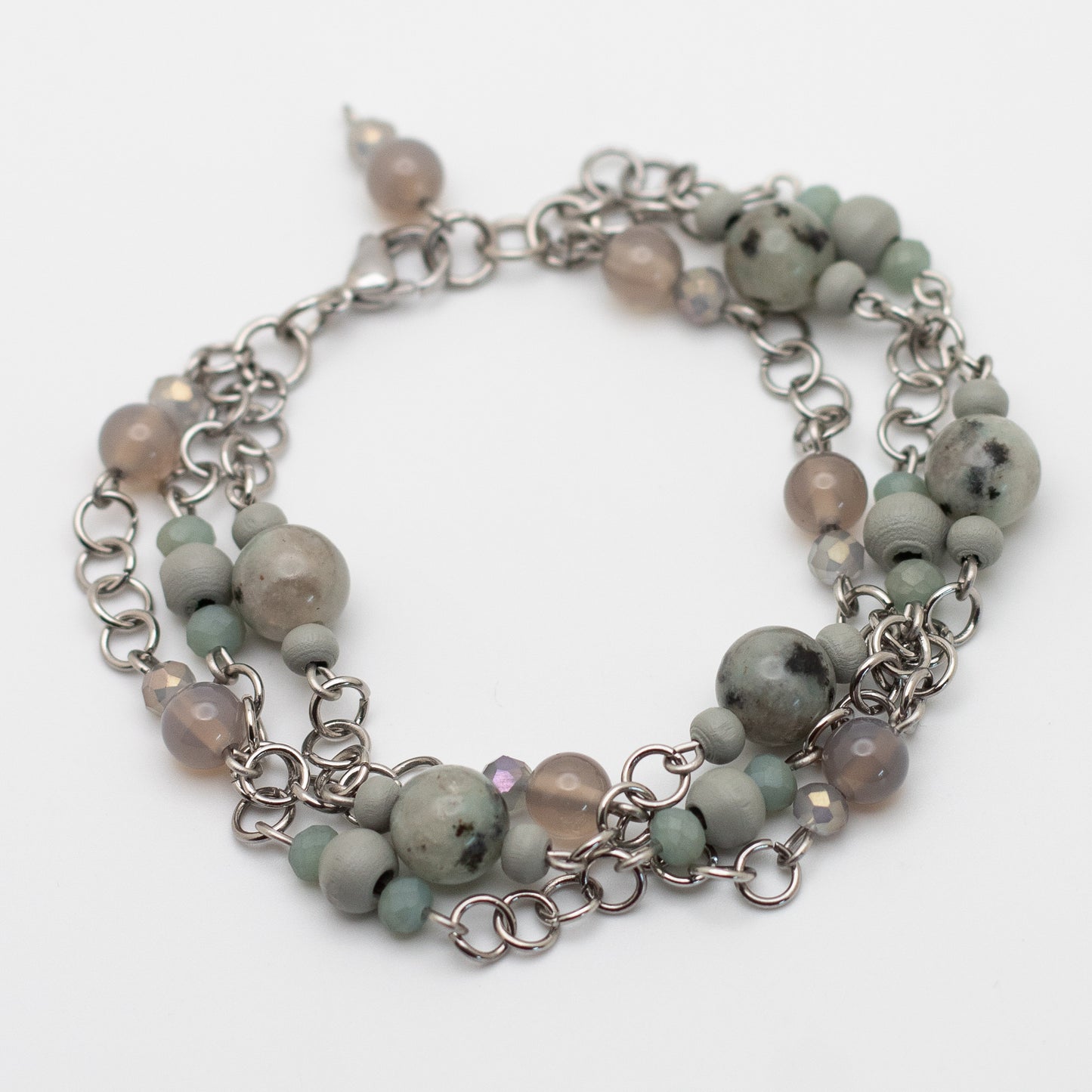 Kiwi Jasper, Grey Chalcedony & Schima Wood Bracelet