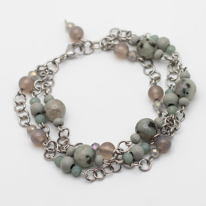 Kiwi Jasper, Grey Chalcedony & Schima Wood Bracelet