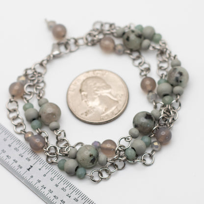 Kiwi Jasper, Grey Chalcedony & Schima Wood Bracelet