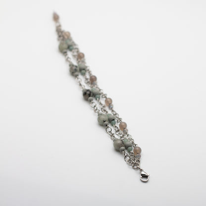 Kiwi Jasper, Grey Chalcedony & Schima Wood Bracelet