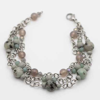 Kiwi Jasper, Grey Chalcedony & Schima Wood Bracelet