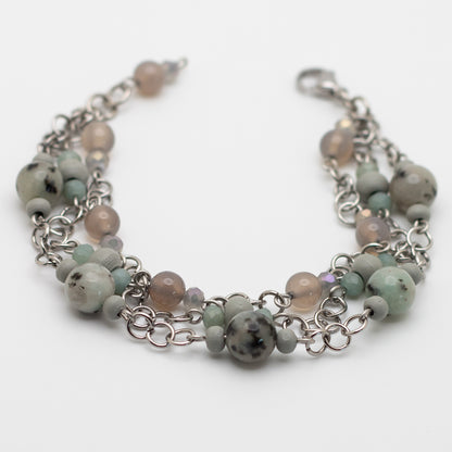 Kiwi Jasper, Grey Chalcedony & Schima Wood Bracelet