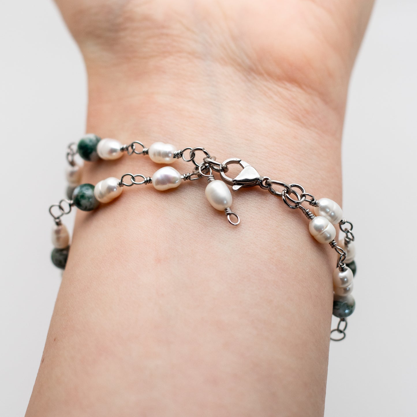 Tree Agate & Pearl Layered Bracelet