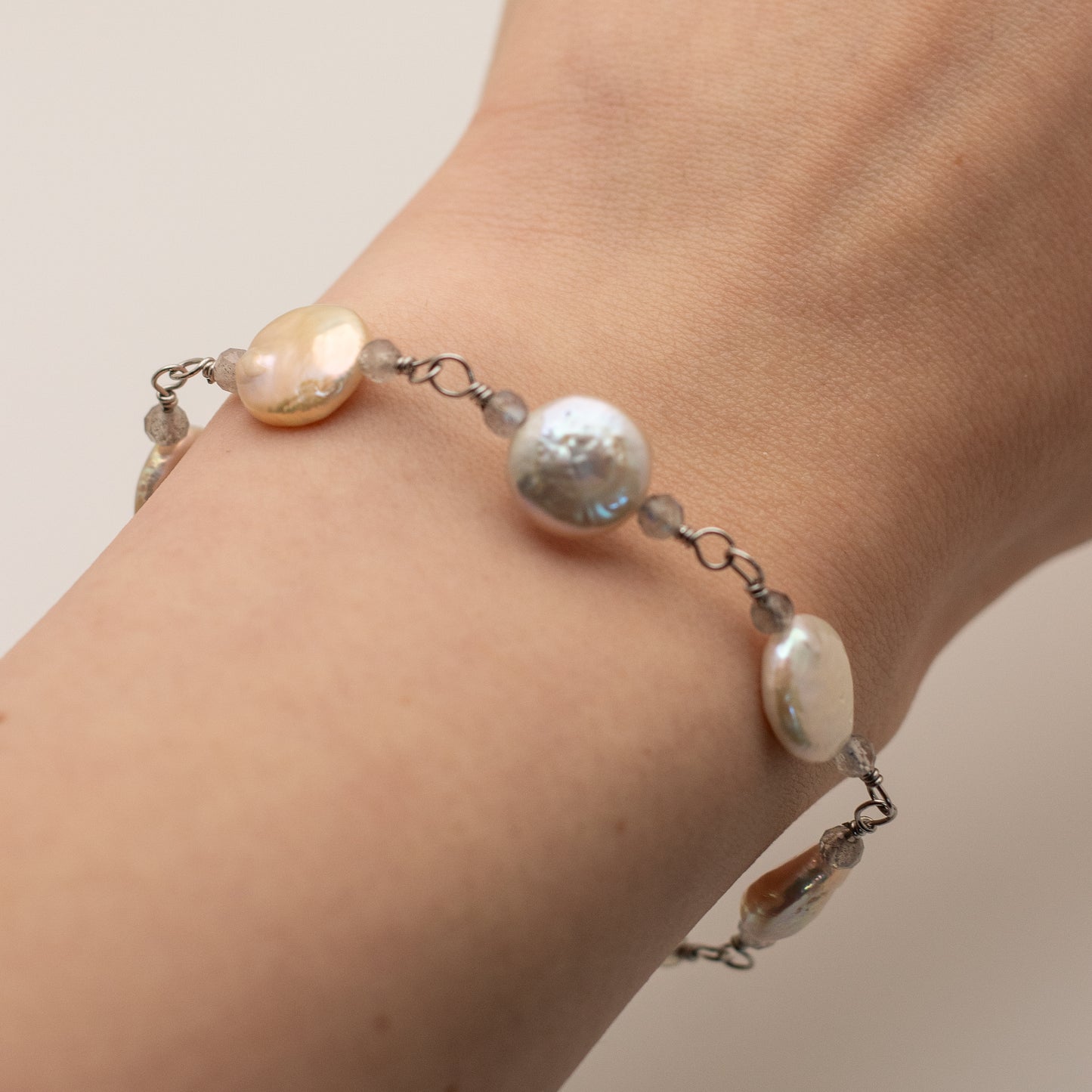 Classic Coin Pearl + Labradorite Bracelet