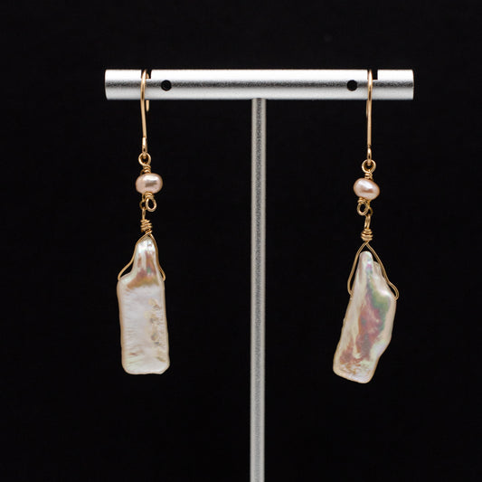 Keshi Pearl Charm Earrings (14K Gold Filled)