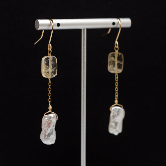 Keshi Pearl & Citrine Earrings (14K Gold Filled)