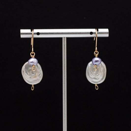 Coin Pearl Lavender Charm Earrings (14K Gold Filled)