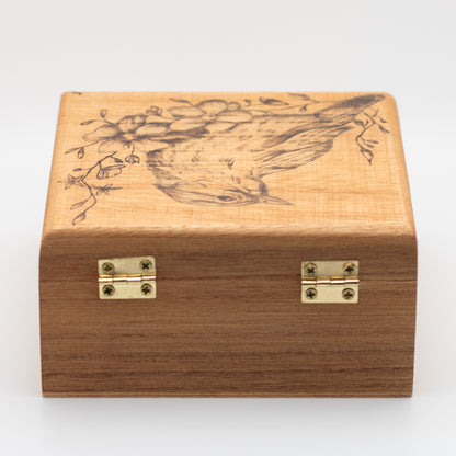 Bird with Jasmine Floral Nature Design Wooden Keepsake Box (Hand-Burned)