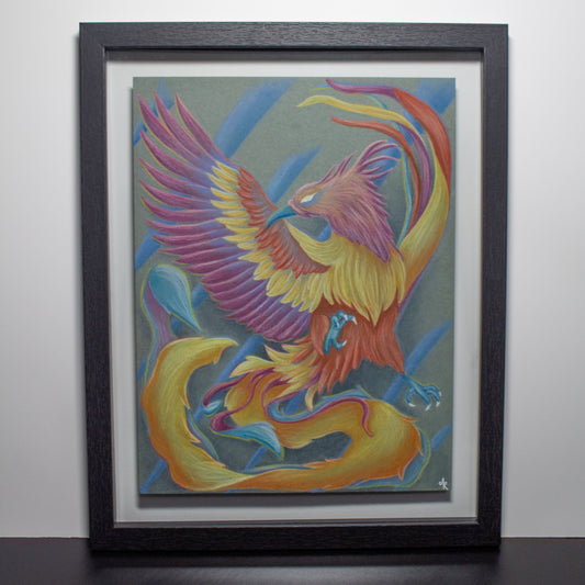 Phoenix Chalk Pastel Original Drawing (Framed 11x14")