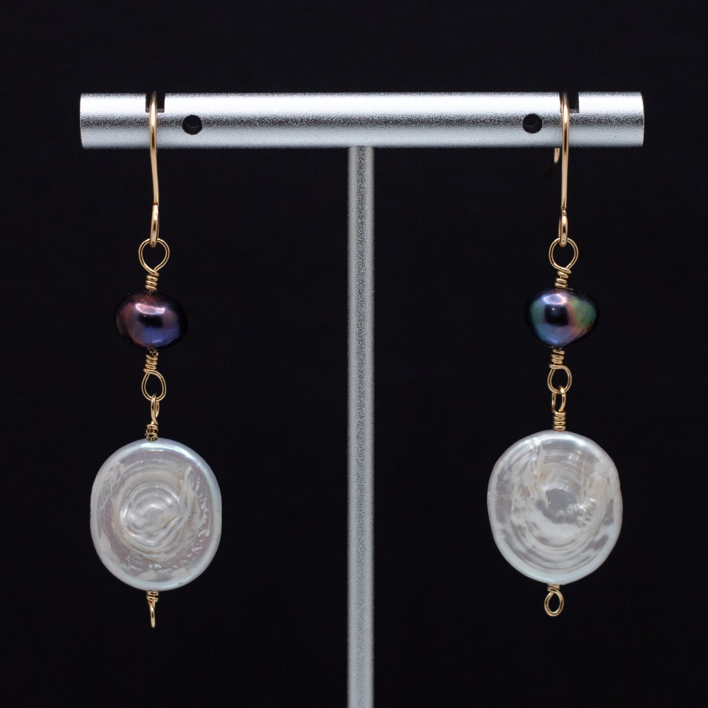 Coin & Black Freshwater Pearl Earrings (14K Gold Filled)