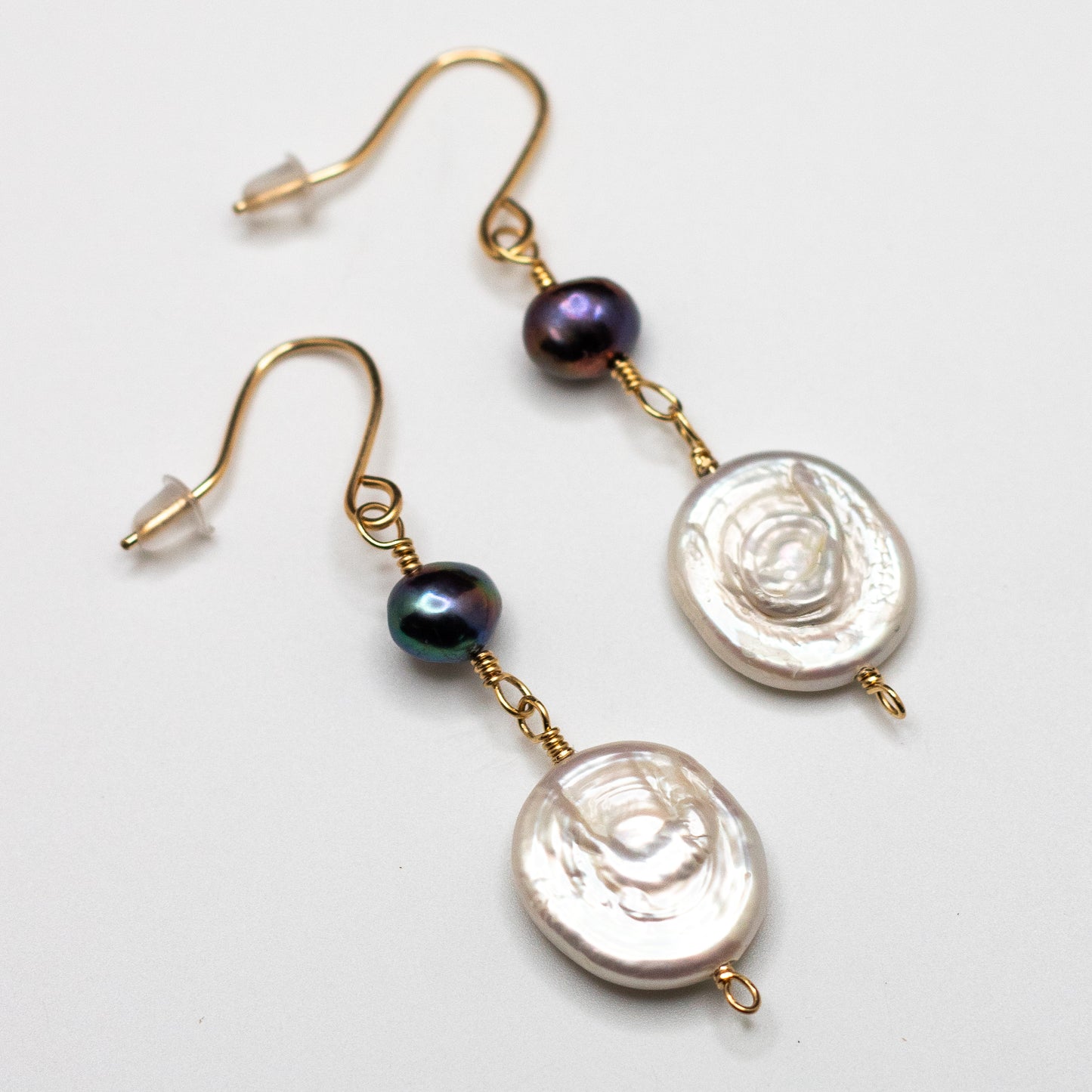 Coin & Black Freshwater Pearl Earrings (14K Gold Filled)