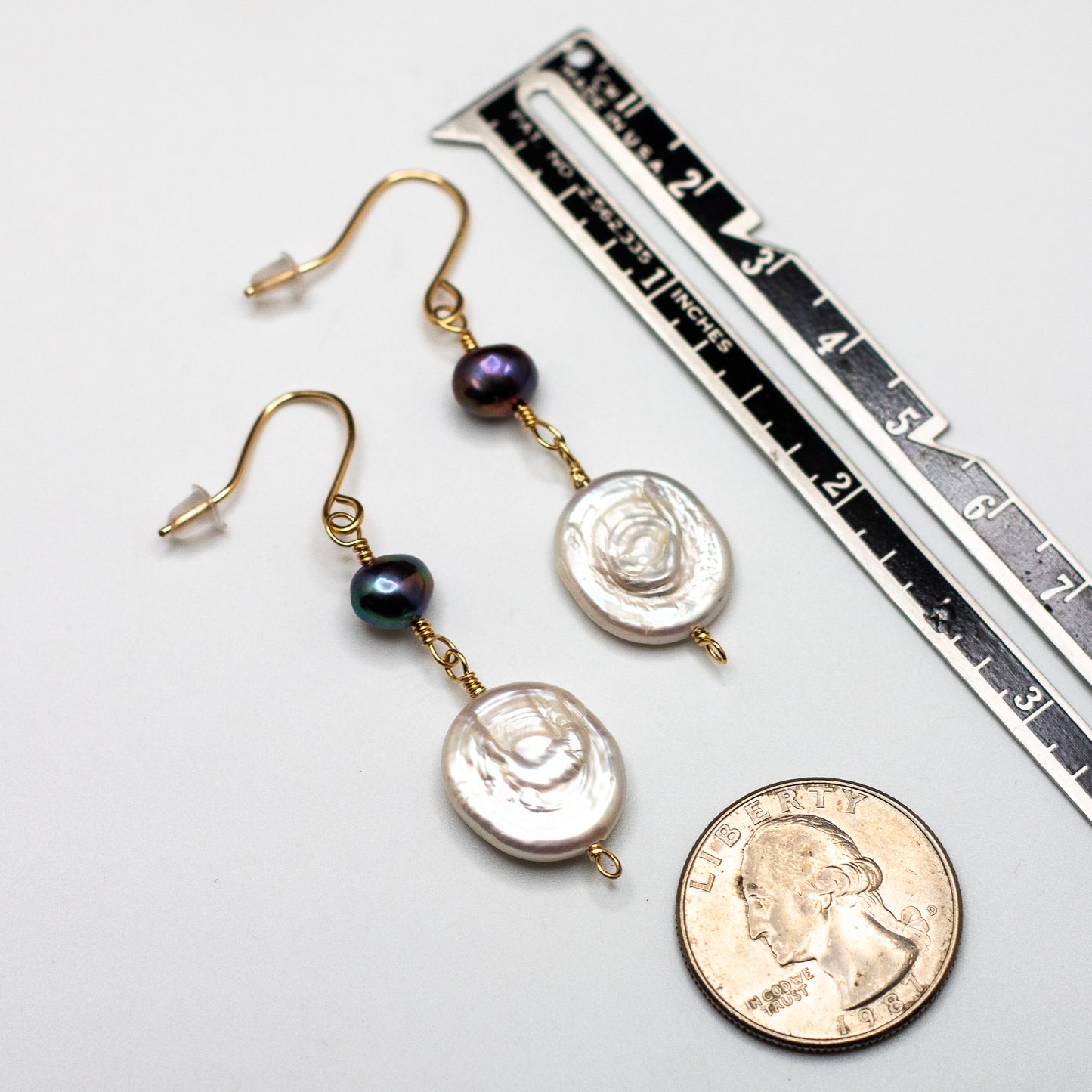 Coin & Black Freshwater Pearl Earrings (14K Gold Filled)