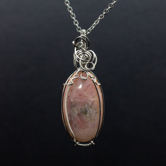 Pink Opal Wire Wrap Necklace