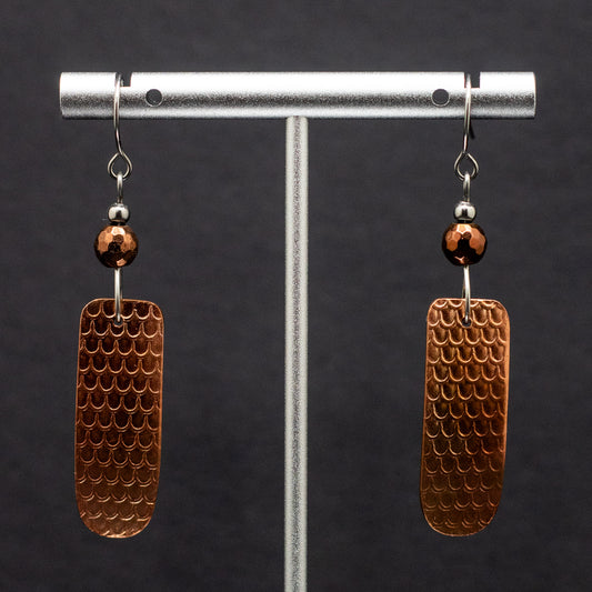 Scallop Textured Copper Earrings with Bronzite