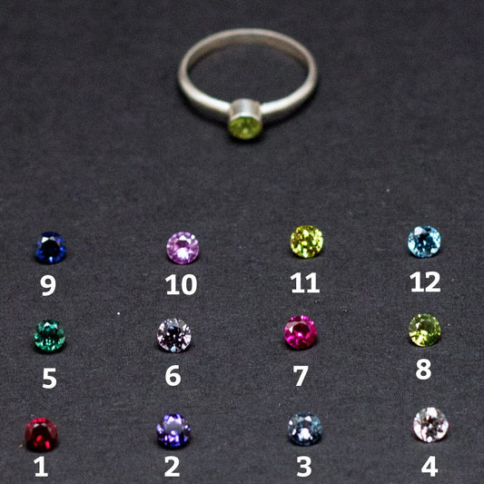 4mm Birthstone Sterling Silver Ring